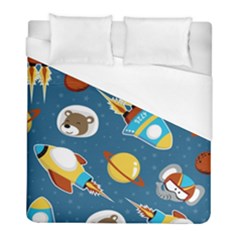 Seamless-pattern-vector-with-spacecraft-funny-animals-astronaut Duvet Cover (full/ Double Size)