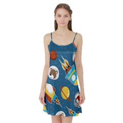 Seamless-pattern-vector-with-spacecraft-funny-animals-astronaut Satin Night Slip