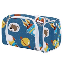 Seamless-pattern-vector-with-spacecraft-funny-animals-astronaut Toiletries Pouch