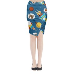 Seamless-pattern-vector-with-spacecraft-funny-animals-astronaut Midi Wrap Pencil Skirt