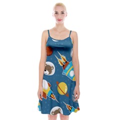 Seamless-pattern-vector-with-spacecraft-funny-animals-astronaut Spaghetti Strap Velvet Dress