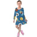 Seamless-pattern-vector-with-spacecraft-funny-animals-astronaut Kids  Long Sleeve Velvet Dress View1