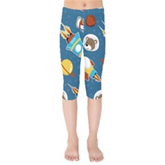 Seamless-pattern-vector-with-spacecraft-funny-animals-astronaut Kids  Capri Leggings  by Jancukart