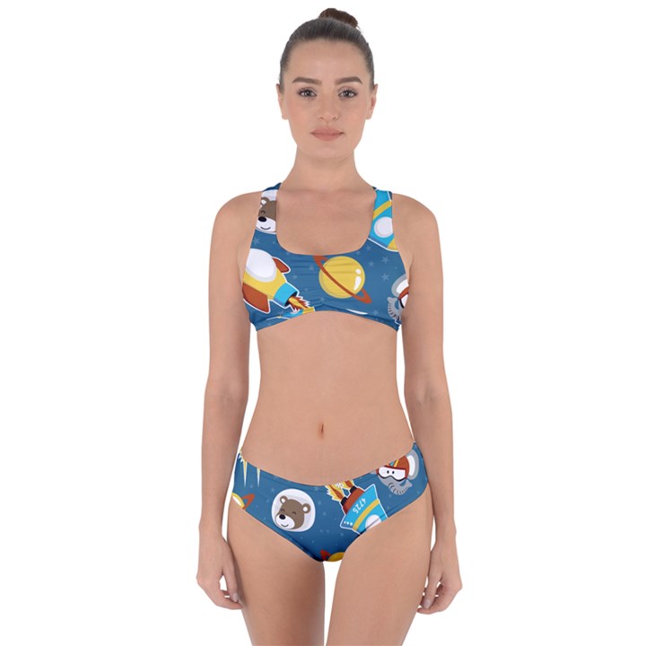 Seamless-pattern-vector-with-spacecraft-funny-animals-astronaut Criss Cross Bikini Set