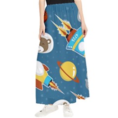 Seamless-pattern-vector-with-spacecraft-funny-animals-astronaut Maxi Chiffon Skirt by Jancukart