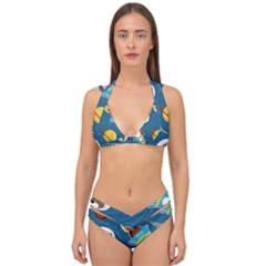 Seamless-pattern-vector-with-spacecraft-funny-animals-astronaut Double Strap Halter Bikini Set