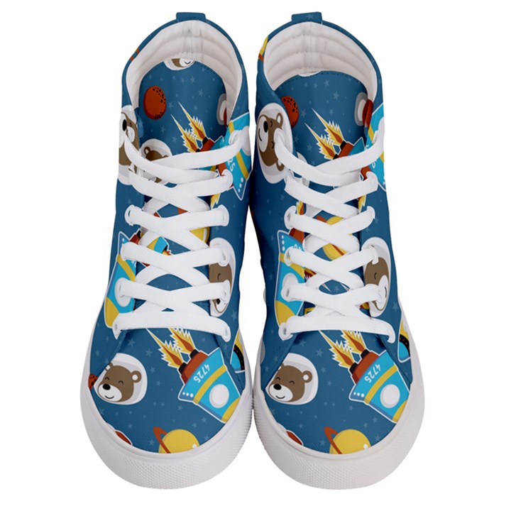 Seamless-pattern-vector-with-spacecraft-funny-animals-astronaut Women s Hi-Top Skate Sneakers