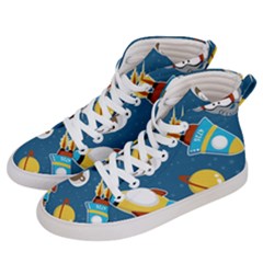 Seamless-pattern-vector-with-spacecraft-funny-animals-astronaut Women s Hi-top Skate Sneakers by Jancukart