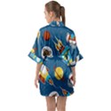 Seamless-pattern-vector-with-spacecraft-funny-animals-astronaut Half Sleeve Satin Kimono  View2