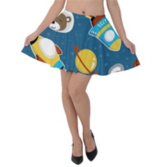 Seamless-pattern-vector-with-spacecraft-funny-animals-astronaut Velvet Skater Skirt by Jancukart