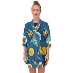 Seamless-pattern-vector-with-spacecraft-funny-animals-astronaut Half Sleeve Chiffon Kimono