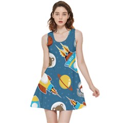 Seamless-pattern-vector-with-spacecraft-funny-animals-astronaut Inside Out Reversible Sleeveless Dress