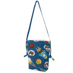 Seamless-pattern-vector-with-spacecraft-funny-animals-astronaut Folding Shoulder Bag