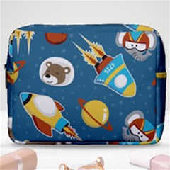 Seamless-pattern-vector-with-spacecraft-funny-animals-astronaut Make Up Pouch (large) by Jancukart