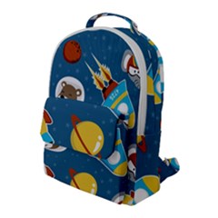 Seamless-pattern-vector-with-spacecraft-funny-animals-astronaut Flap Pocket Backpack (large)