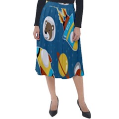 Seamless-pattern-vector-with-spacecraft-funny-animals-astronaut Classic Velour Midi Skirt 