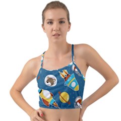 Seamless-pattern-vector-with-spacecraft-funny-animals-astronaut Mini Tank Bikini Top