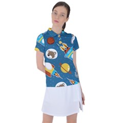 Seamless-pattern-vector-with-spacecraft-funny-animals-astronaut Women s Polo Tee