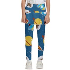 Seamless-pattern-vector-with-spacecraft-funny-animals-astronaut Kids  Skirted Pants by Jancukart