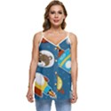 Seamless-pattern-vector-with-spacecraft-funny-animals-astronaut Casual Spaghetti Strap Chiffon Top View1