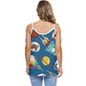 Seamless-pattern-vector-with-spacecraft-funny-animals-astronaut Casual Spaghetti Strap Chiffon Top View4