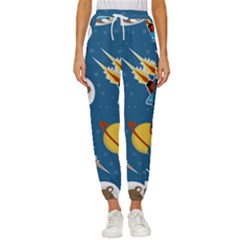 Seamless-pattern-vector-with-spacecraft-funny-animals-astronaut Cropped Drawstring Pants