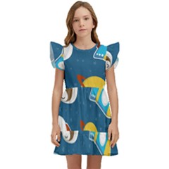 Seamless-pattern-vector-with-spacecraft-funny-animals-astronaut Kids  Winged Sleeve Dress by Jancukart