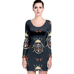 Floral-bugs-seamless-pattern Long Sleeve Velvet Bodycon Dress by Jancukart