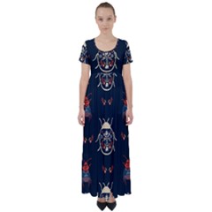 Floral-bugs-seamless-pattern High Waist Short Sleeve Maxi Dress