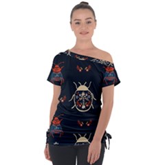 Floral-bugs-seamless-pattern Off Shoulder Tie-up Tee