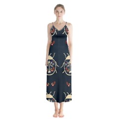 Floral-bugs-seamless-pattern Button Up Chiffon Maxi Dress