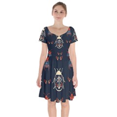 Floral-bugs-seamless-pattern Short Sleeve Bardot Dress