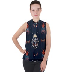 Floral-bugs-seamless-pattern Mock Neck Chiffon Sleeveless Top