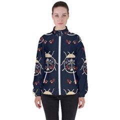 Floral-bugs-seamless-pattern Women s High Neck Windbreaker