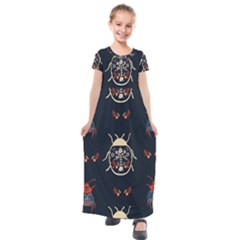 Floral-bugs-seamless-pattern Kids  Short Sleeve Maxi Dress