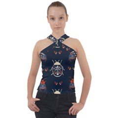 Floral-bugs-seamless-pattern Cross Neck Velour Top