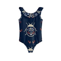 Floral-bugs-seamless-pattern Kids  Frill Swimsuit