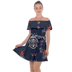 Floral-bugs-seamless-pattern Off Shoulder Velour Dress