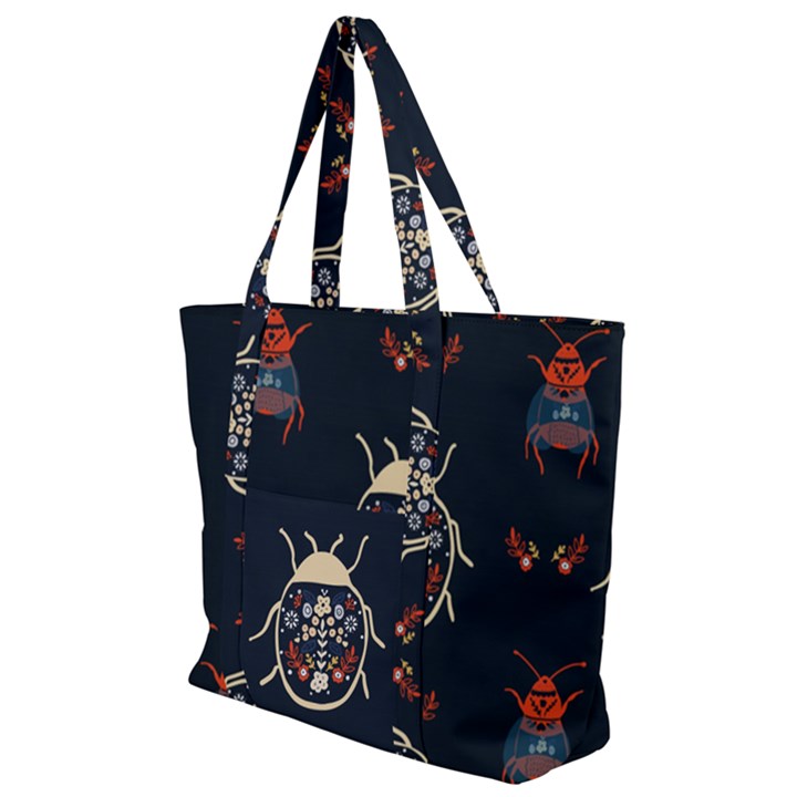 Floral-bugs-seamless-pattern Zip Up Canvas Bag