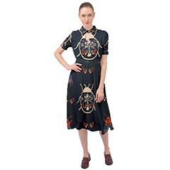 Floral-bugs-seamless-pattern Keyhole Neckline Chiffon Dress