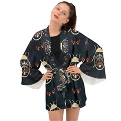 Floral-bugs-seamless-pattern Long Sleeve Kimono