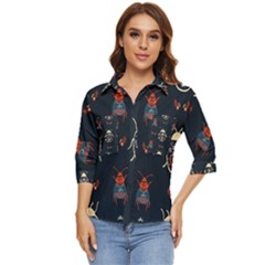 Floral-bugs-seamless-pattern Women s Quarter Sleeve Pocket Shirt