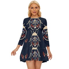 Floral-bugs-seamless-pattern Long Sleeve Babydoll Dress