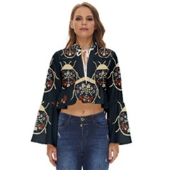 Floral-bugs-seamless-pattern Boho Long Bell Sleeve Top