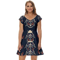 Floral-bugs-seamless-pattern Short Sleeve Tiered Mini Dress