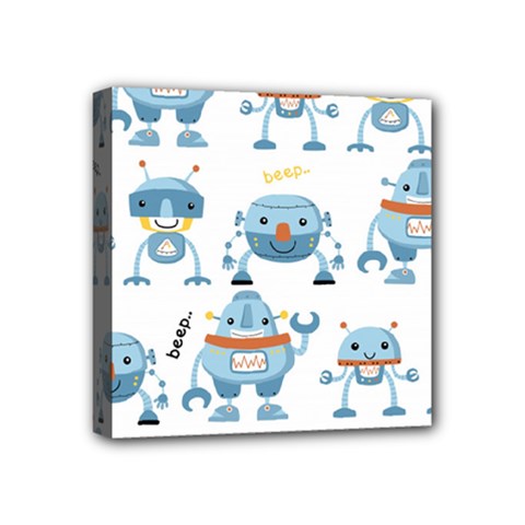 Seamless Pattern With Funny Robot Cartoon Mini Canvas 4  X 4  (stretched)