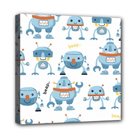 Seamless Pattern With Funny Robot Cartoon Mini Canvas 8  X 8  (stretched)