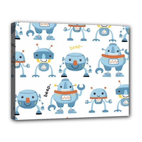 Seamless Pattern With Funny Robot Cartoon Canvas 14  X 11  (stretched)