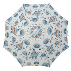 Seamless Pattern With Funny Robot Cartoon Straight Umbrellas