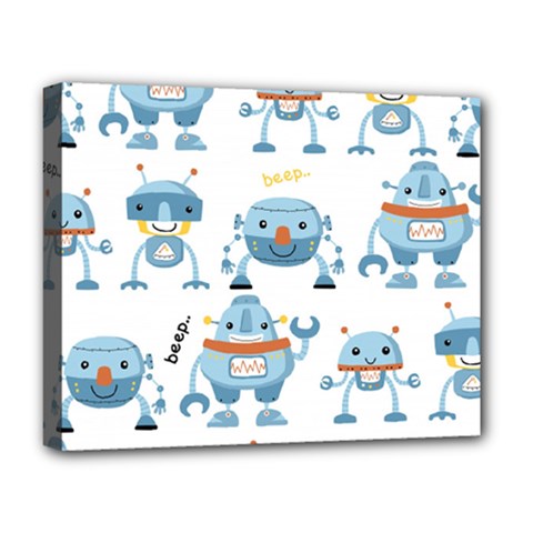 Seamless Pattern With Funny Robot Cartoon Deluxe Canvas 20  X 16  (stretched)